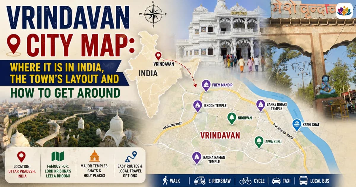 Vrindavan City Map: Where It Is in India, the Town's Layout and How to Get Around